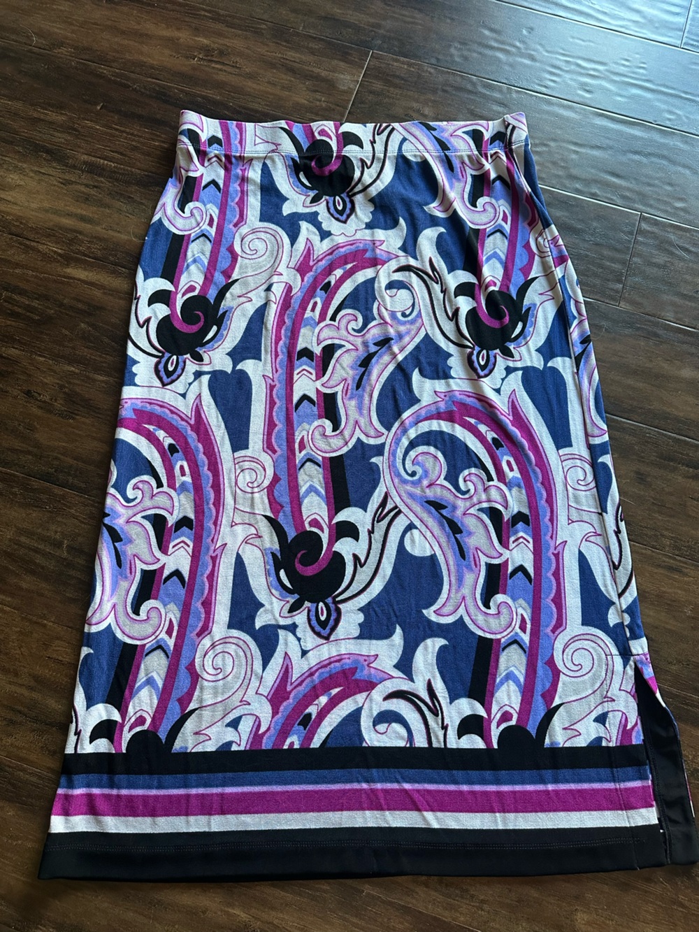 Chico's Navy, Purple and White Printed Pencil Skirt
